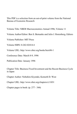 Business Fixed Investment and the Recent Business Cycle in Japan