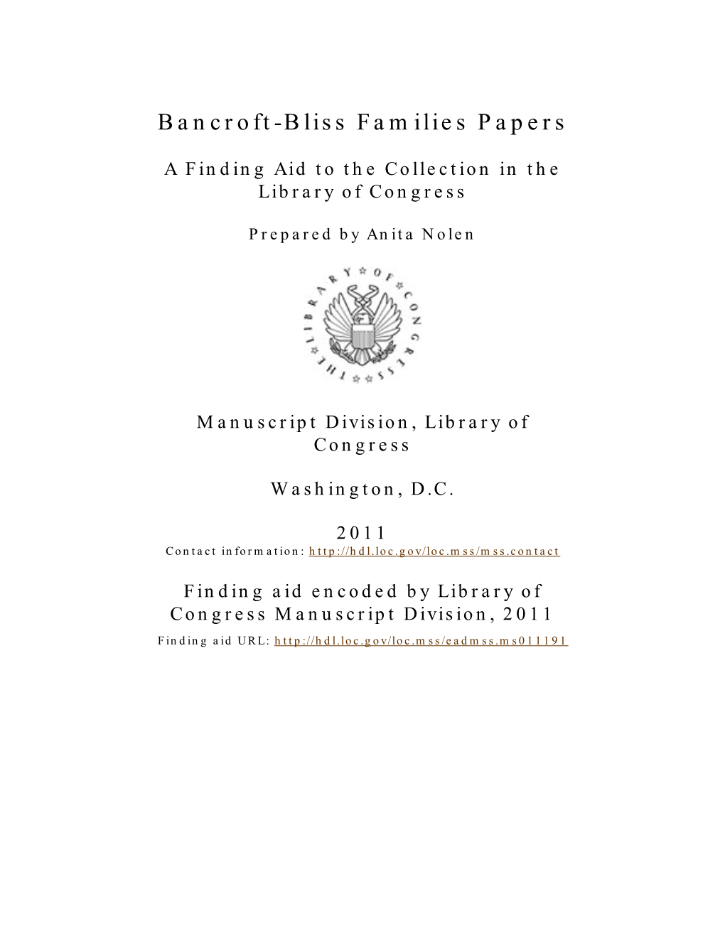 Bancroft-Bliss Families Papers