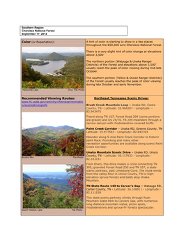 Recommended Viewing Routes: Northeast Tennessee Scenic Drives