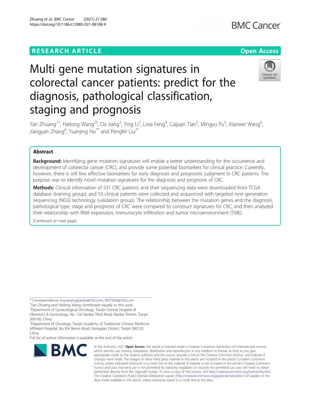 Multi Gene Mutation Signatures in Colorectal Cancer
