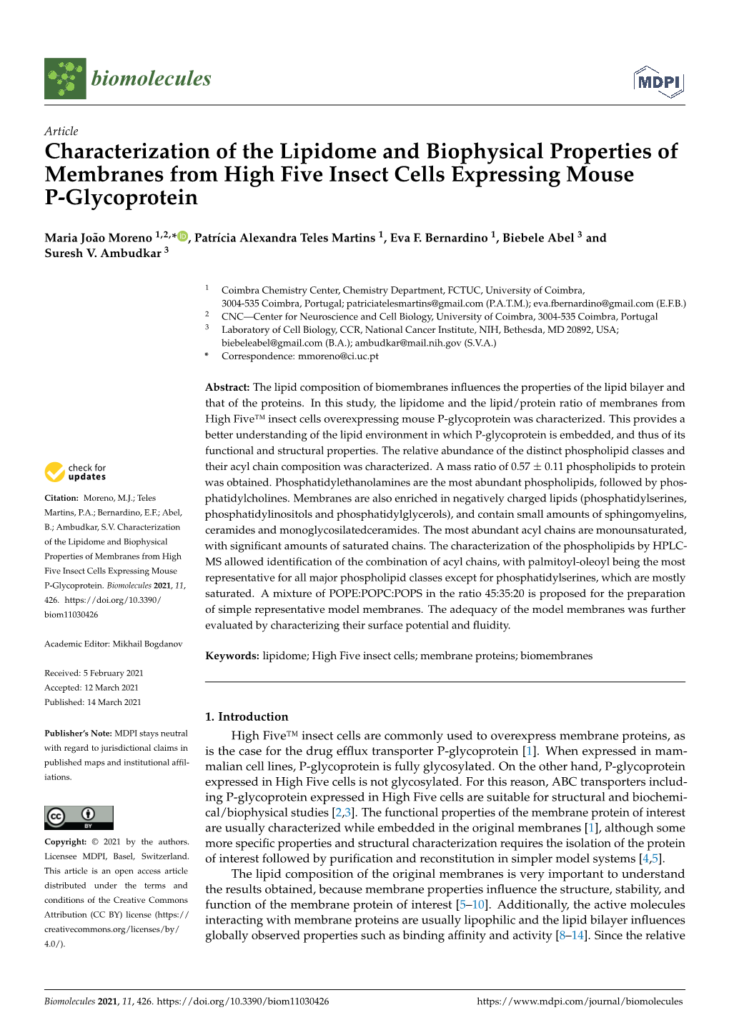 Characterization of the Lipidome and Biophysical Properties of Membranes from High Five Insect Cells Expressing Mouse P-Glycoprotein