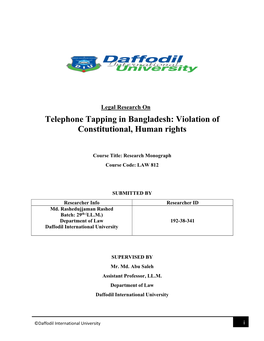 Telephone Tapping in Bangladesh: Violation of Constitutional, Human Rights