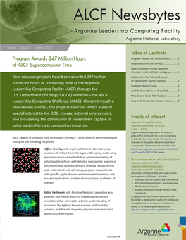 ALCF Newsbytes Argonne Leadership Computing Facility Argonne National Laboratory