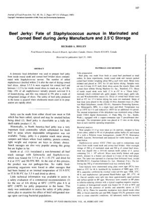 Beef Jerky: Fate of Staphylococcus Aureus in Marinated and Corned Beef During Jerky Manufacture and 2.5 C Storage