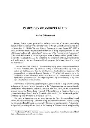 In Memory of Andrzej Braun