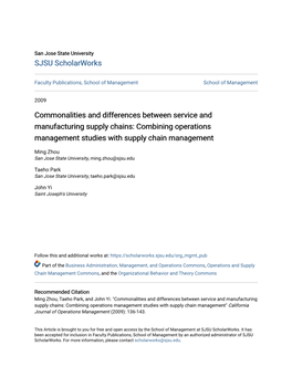 Commonalities and Differences Between Service and Manufacturing Supply Chains: Combining Operations Management Studies with Supply Chain Management