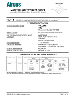 MATERIAL SAFETY DATA SHEET HEALTH 2 REACTIVITY Prepared to U.S