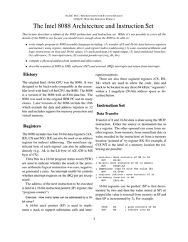 The Intel 8088 Architecture and Instruction Set