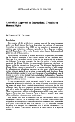 Australia's Approach to International Treaties on Human Rights