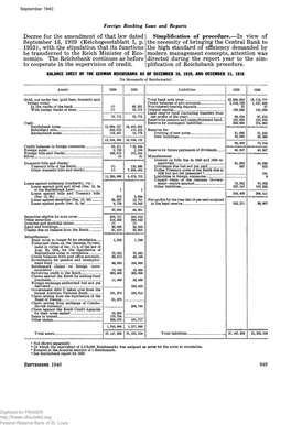 BALANCE SHEET of the GERMAN REICHSBANK AS of DECEMBER 30, 1939R and DECEMBER 31, 1938 [ID Thousands of Reichsmarks]