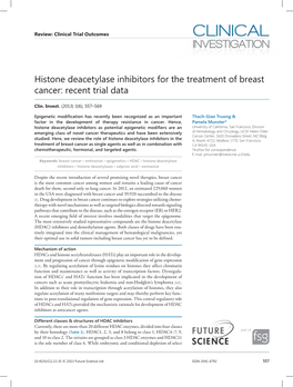 Histone Deacetylase Inhibitors for the Treatment of Breast Cancer: Recent Trial Data