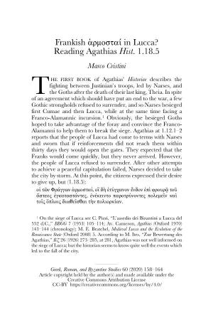 Reading Agathias Hist. 1.18.5 Marco Cristini