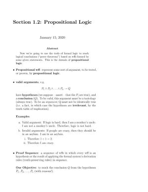 Section 1.2: Propositional Logic