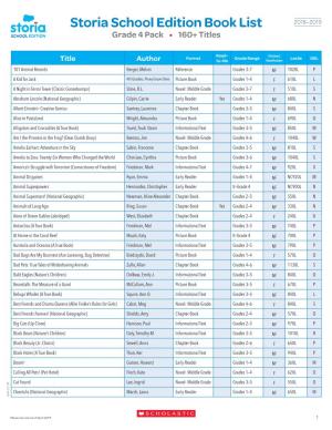 Storia School Edition Book List 2018–2019 Grade 4 Pack • 160+ Titles