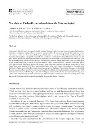 New Data on Carboniferous Crinoids from the Moscow Region*
