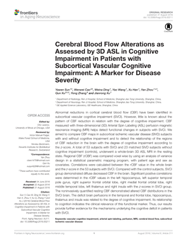 Cerebral Blood Flow Alterations As Assessed by 3D ASL in Cognitive