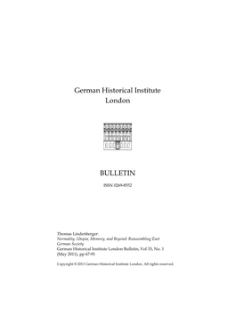 Reassembling East German Society German Historical Institute London Bulletin, Vol 33, No