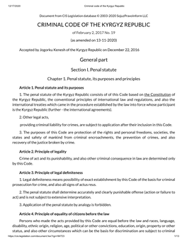 KYRGYSTAN Amendment of the Criminal Code of 2 February 2017