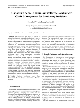 Relationship Between Business Intelligence and Supply Chain Management for Marketing Decisions