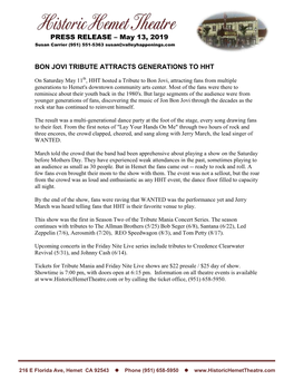 Bon Jovi Tribute Attracts Generations to Hht