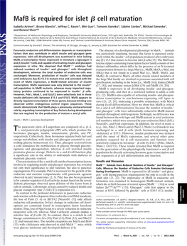 Mafb Is Required for Islet Cell Maturation