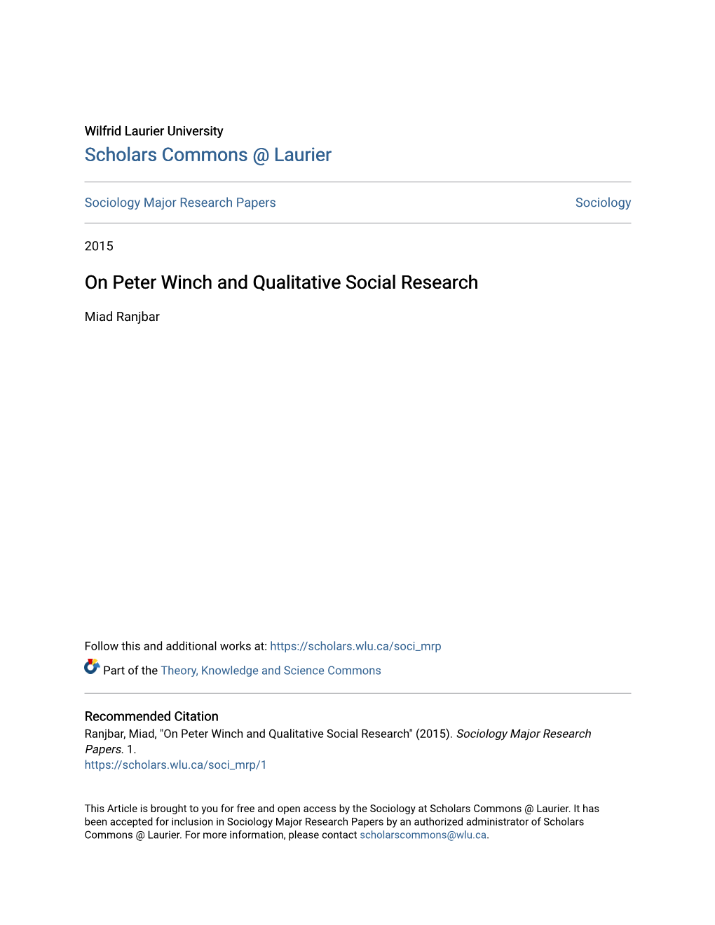 On Peter Winch and Qualitative Social Research