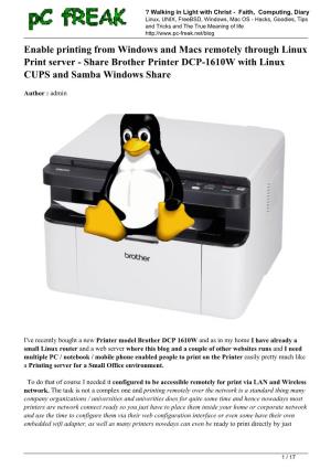 Share Brother Printer DCP-1610W with Linux CUPS and Samba Windows Share