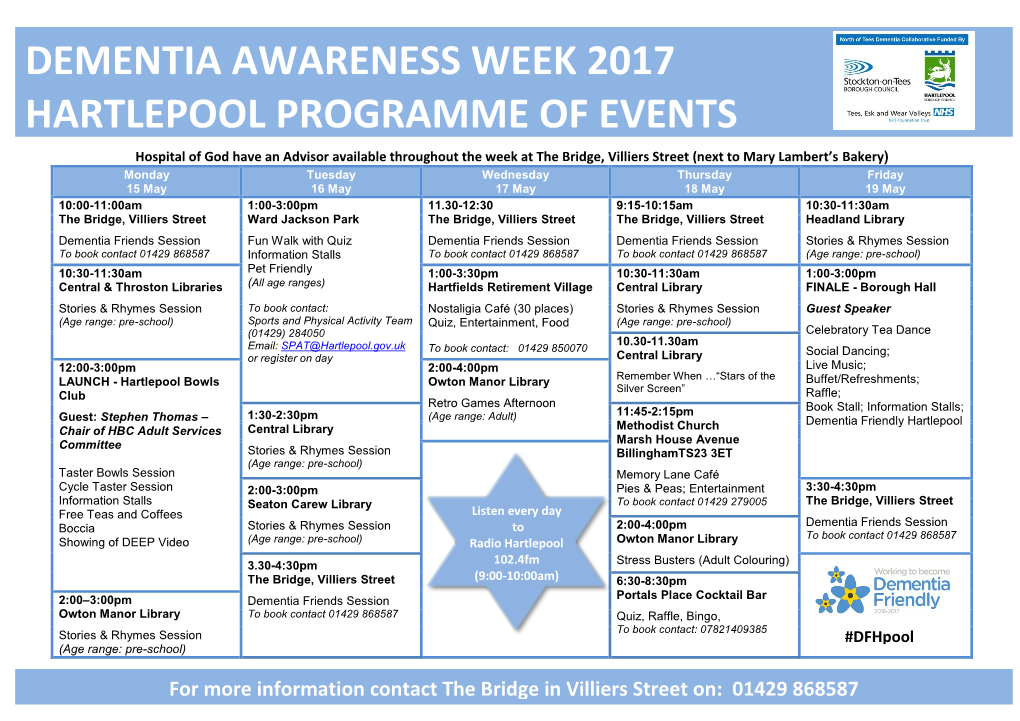 Dementia Awareness Week 2017 Hartlepool Programme of Events