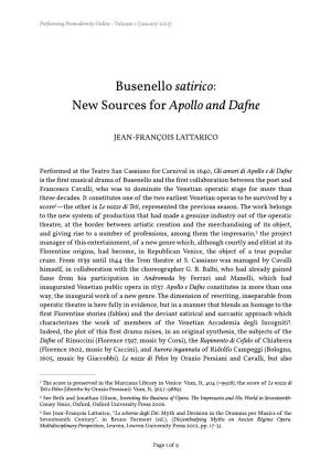 Busenello Satirico: New Sources for Apollo and Dafne