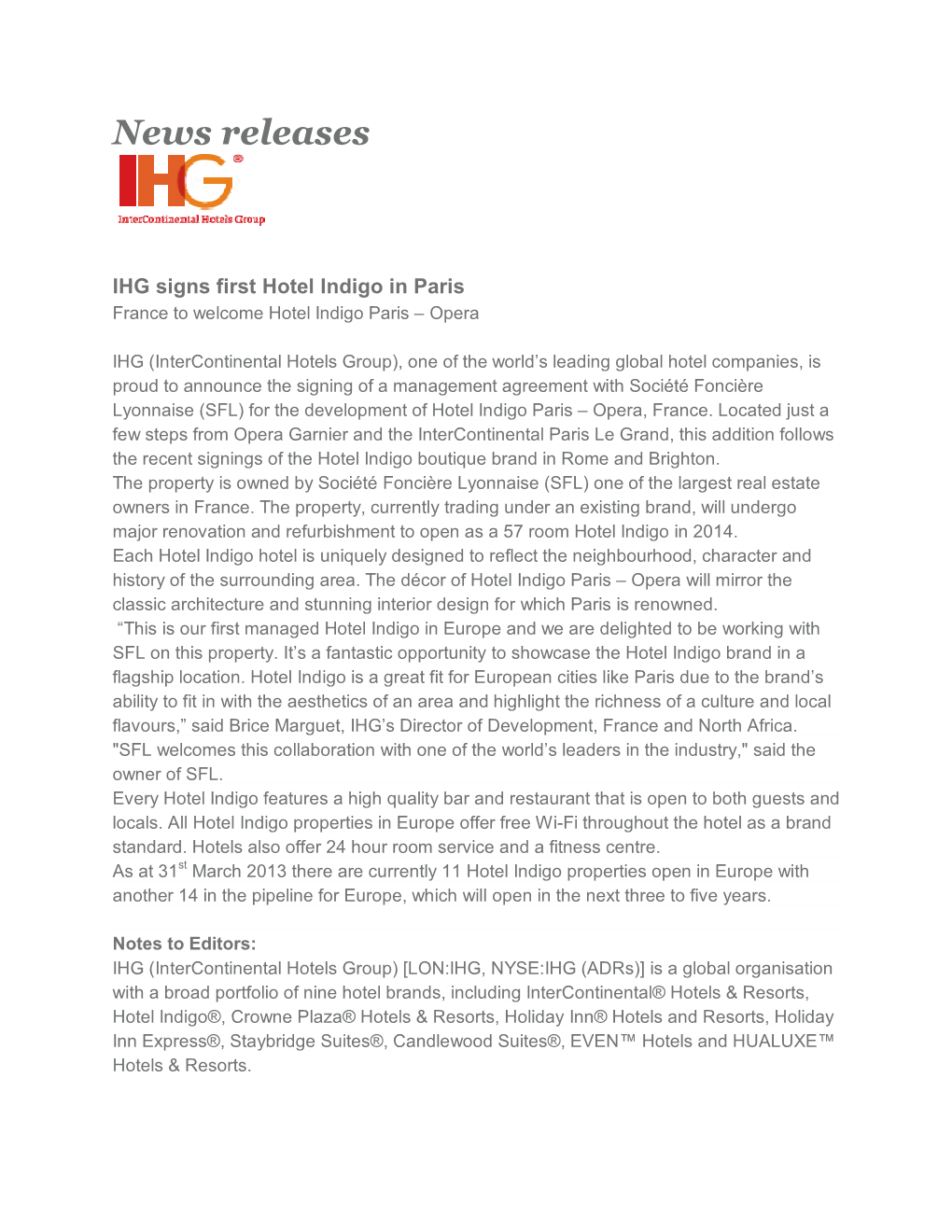 IHG Hotel Indigo Press Release