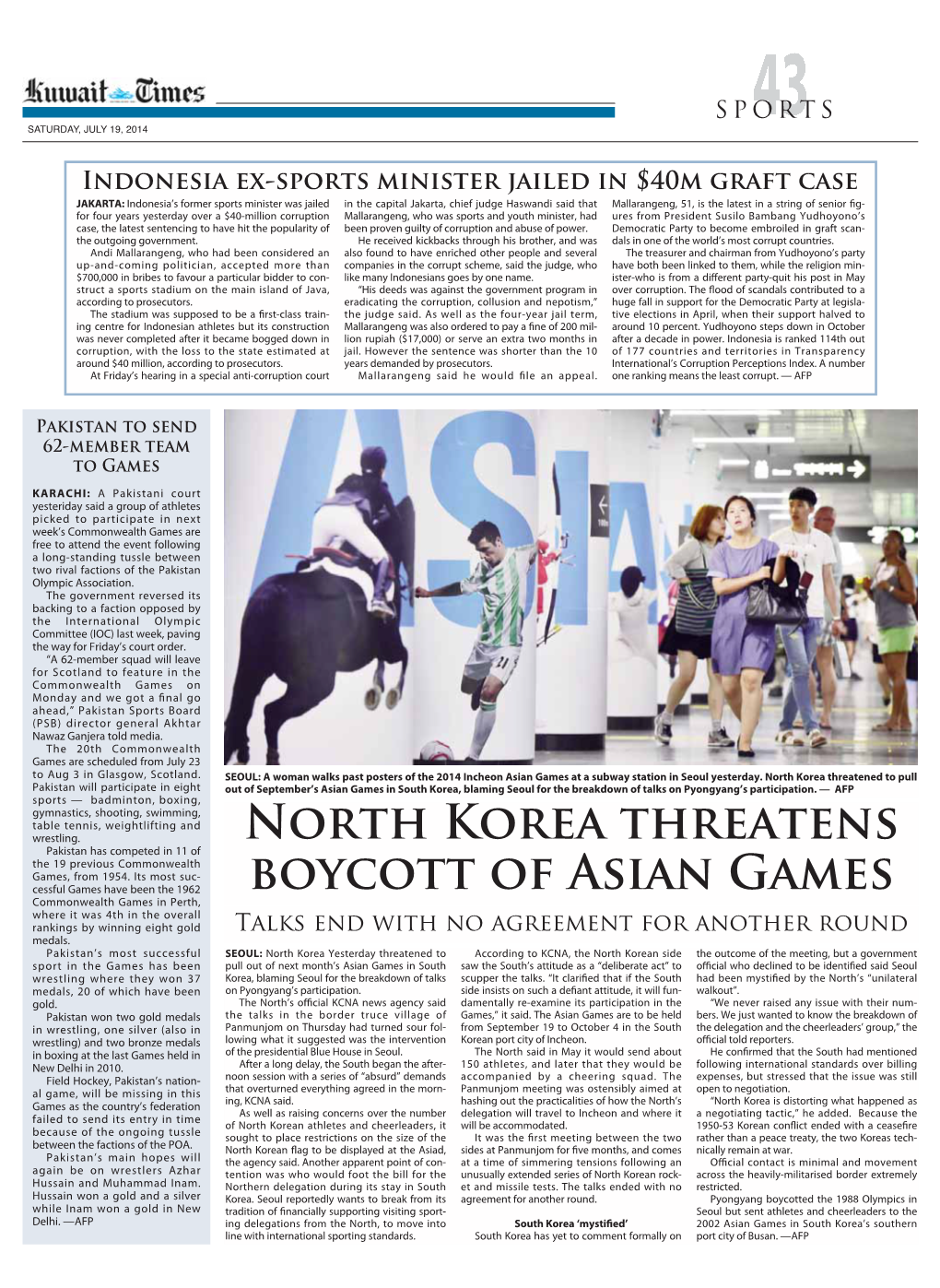 NORTH KOREA THREATENS Boycott of ASIAN GAMES