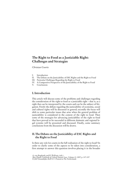 The Right to Food As a Justiciable Right: Challenges and Strategies