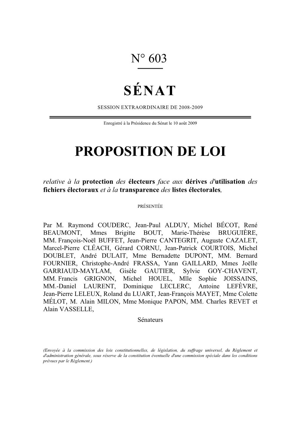 Sénat Proposition De