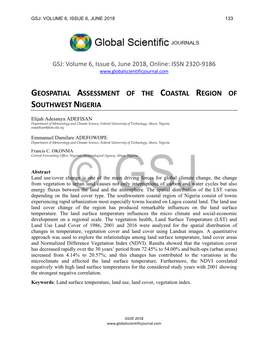 Geospatial Assessment of the Coastal Region of Southwest Nigeria