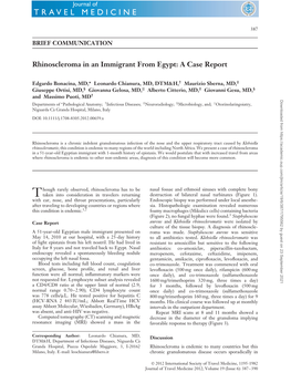 Rhinoscleroma in an Immigrant from Egypt: a Case Report