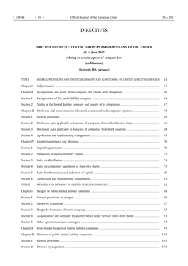 Directive (Eu) 2017/ 1132 of the European Parliament and of the Council