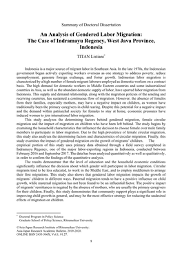 An Analysis of Gendered Labor Migration: the Case of Indramayu Regency, West Java Province, Indonesia