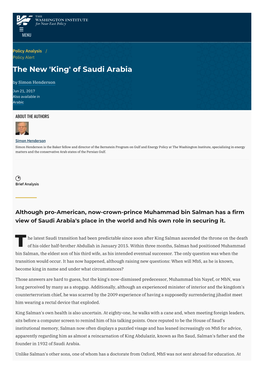 The New 'King' of Saudi Arabia | the Washington Institute