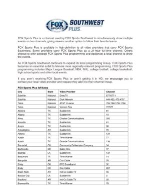FOX Sports Plus Is a Channel Used by FOX Sports Southwest To