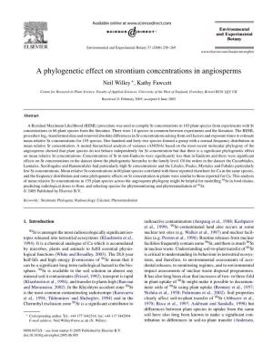A Phylogenetic Effect on Strontium Concentrations in Angiosperms Neil Willey ∗, Kathy Fawcett