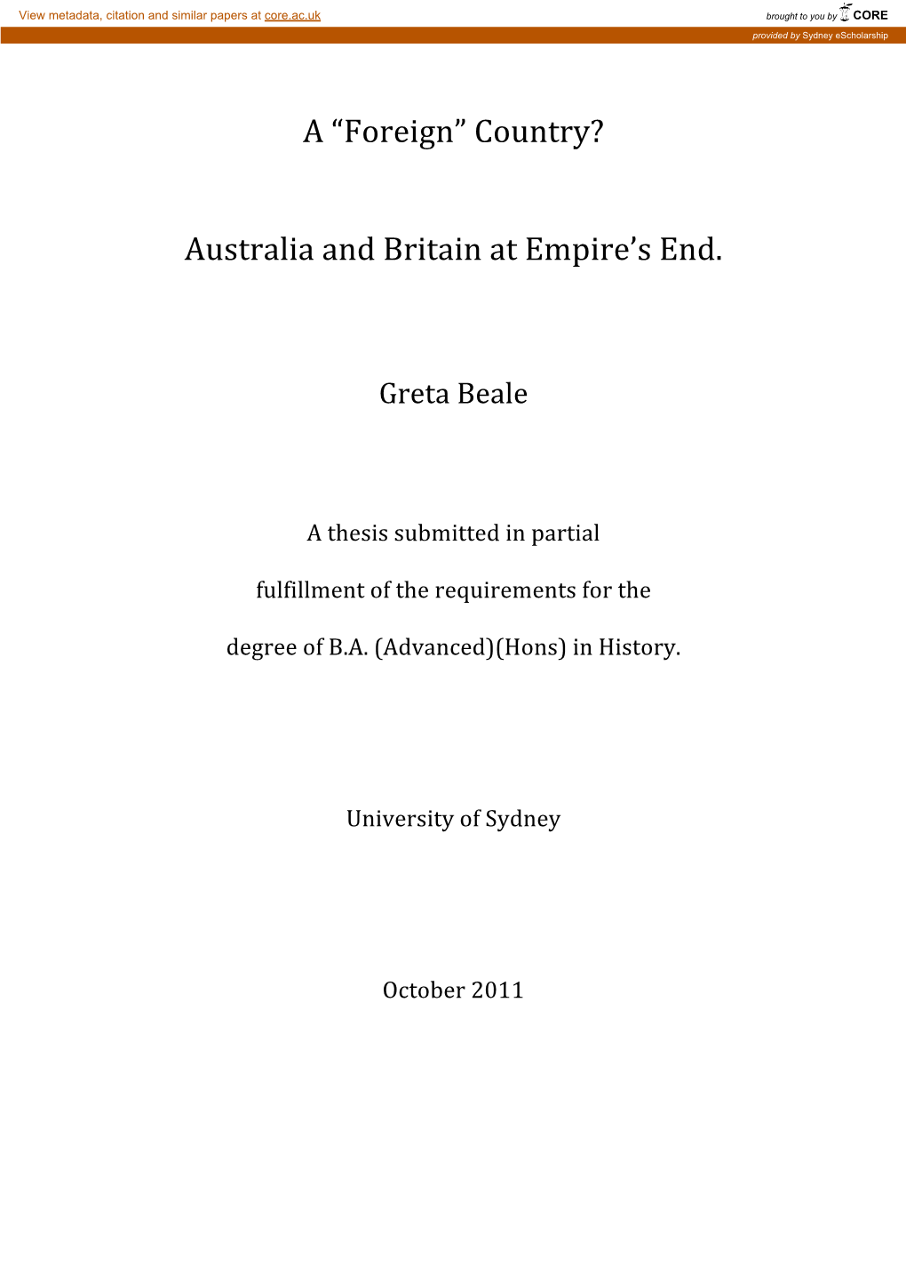 Australia and Britain at Empire's End