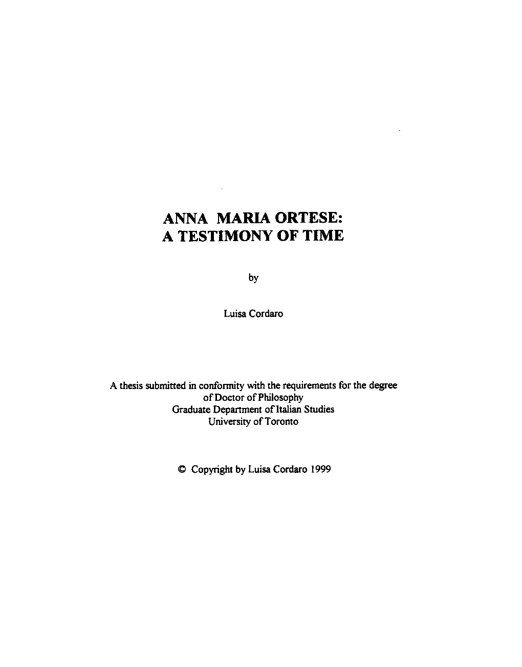 Anna Maria Ortese: a Testimony of Time