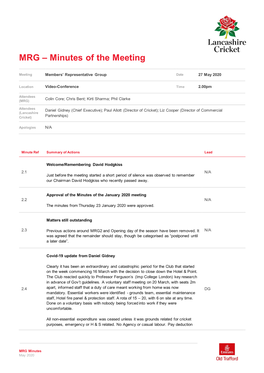 MRG – Minutes of the Meeting