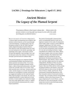 Ancient Mexico: the Legacy of the Plumed Serpent