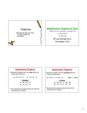Properties Multiplicative Property of Zero Associative Property
