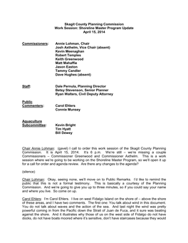 Skagit County Planning Commission Work Session: Shoreline Master Program Update April 15, 2014