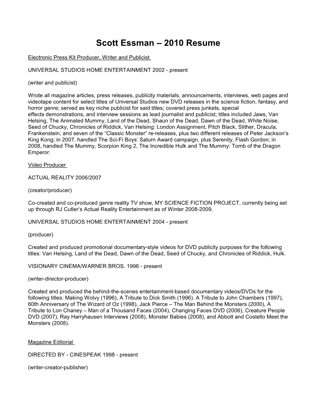 Scott Essman – 2010 Resume