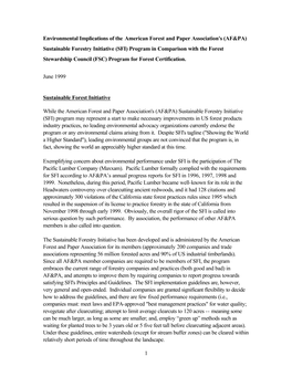 1 Environmental Implications of the American Forest and Paper Association's (AF&PA) Sustainable Forestry Initiative (SFI) Pr