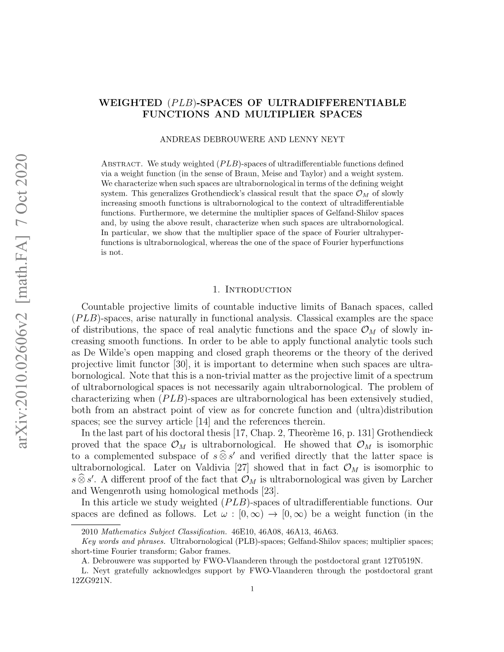 Arxiv:2010.02606V2 [Math.FA] 7 Oct 2020 Ohfo Nasrc on Fve Sfrcnrt Ucinad( Space and the Therein