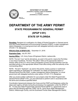 State Programmatic General Permit (Spgp V-R1) State of Florida